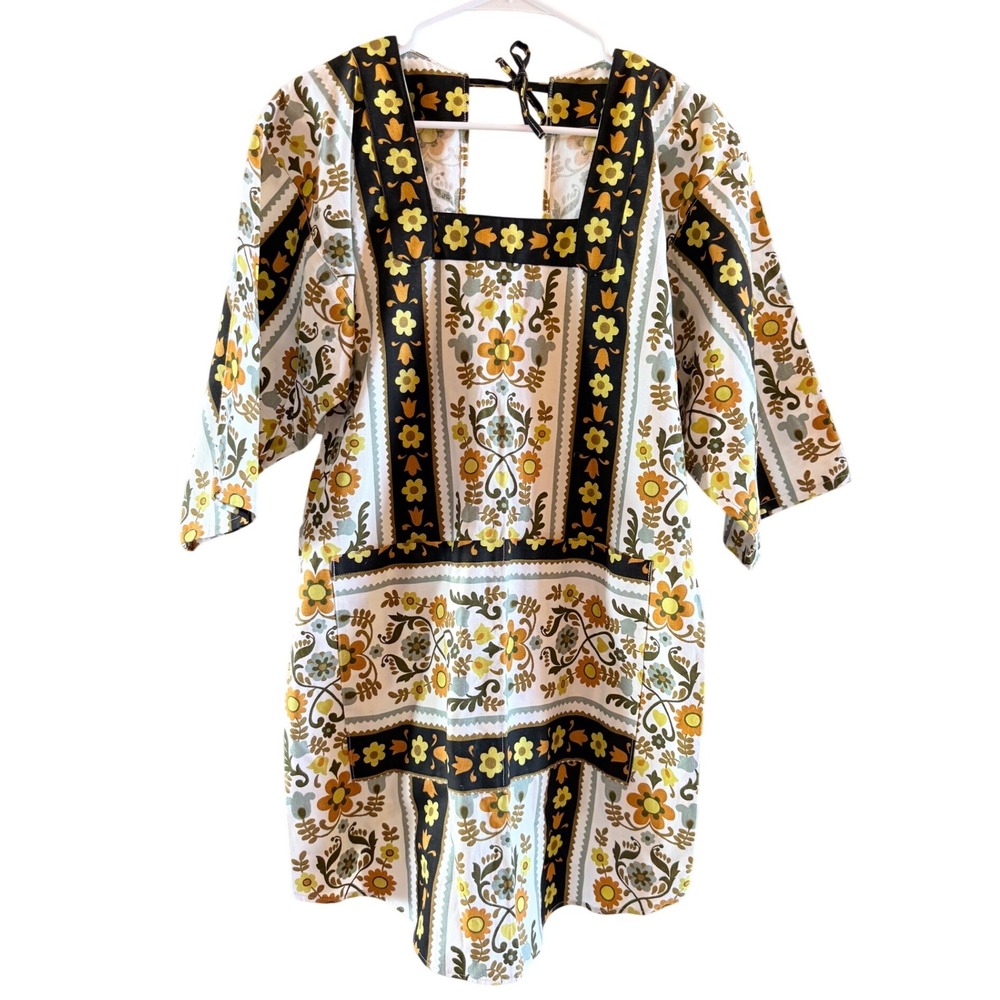 Handmade Half Sleeve Apron Retro Florals Print Full Wrap Around Two Large Pocket